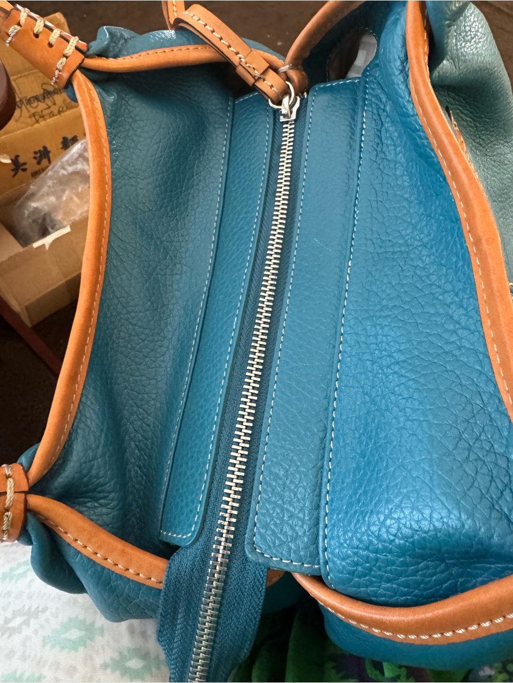 Brighton Teal Leather Top-Handle Women’s Bag with Tan Trim - Picture 11 of 13
